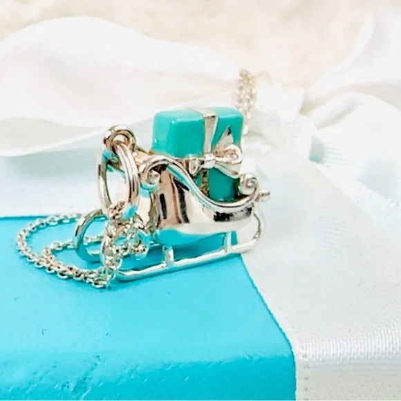 Tiffany & co blue enamel silver sled charm necklace - Picture 3 of 13
